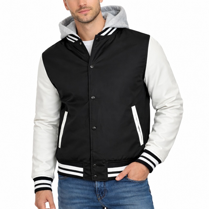 Men's Hooded Varsity Jacket w/ Detachable Hood